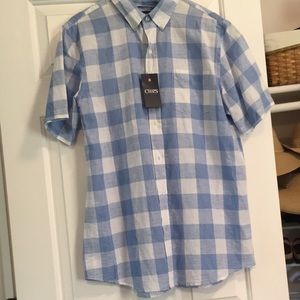 Chaps linen cotton shirt size medium.  New with tag.  Blue white large check.